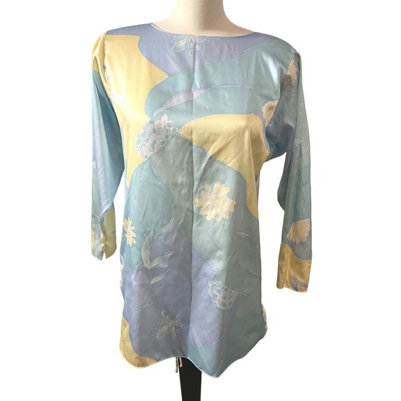 Miss Elaine Vintage Silky Floral Seventies Blouse Sz Small/Med Womens Yellow & B - Picture 7 of 11